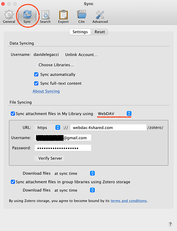 Configure the Zotero WebDAV client